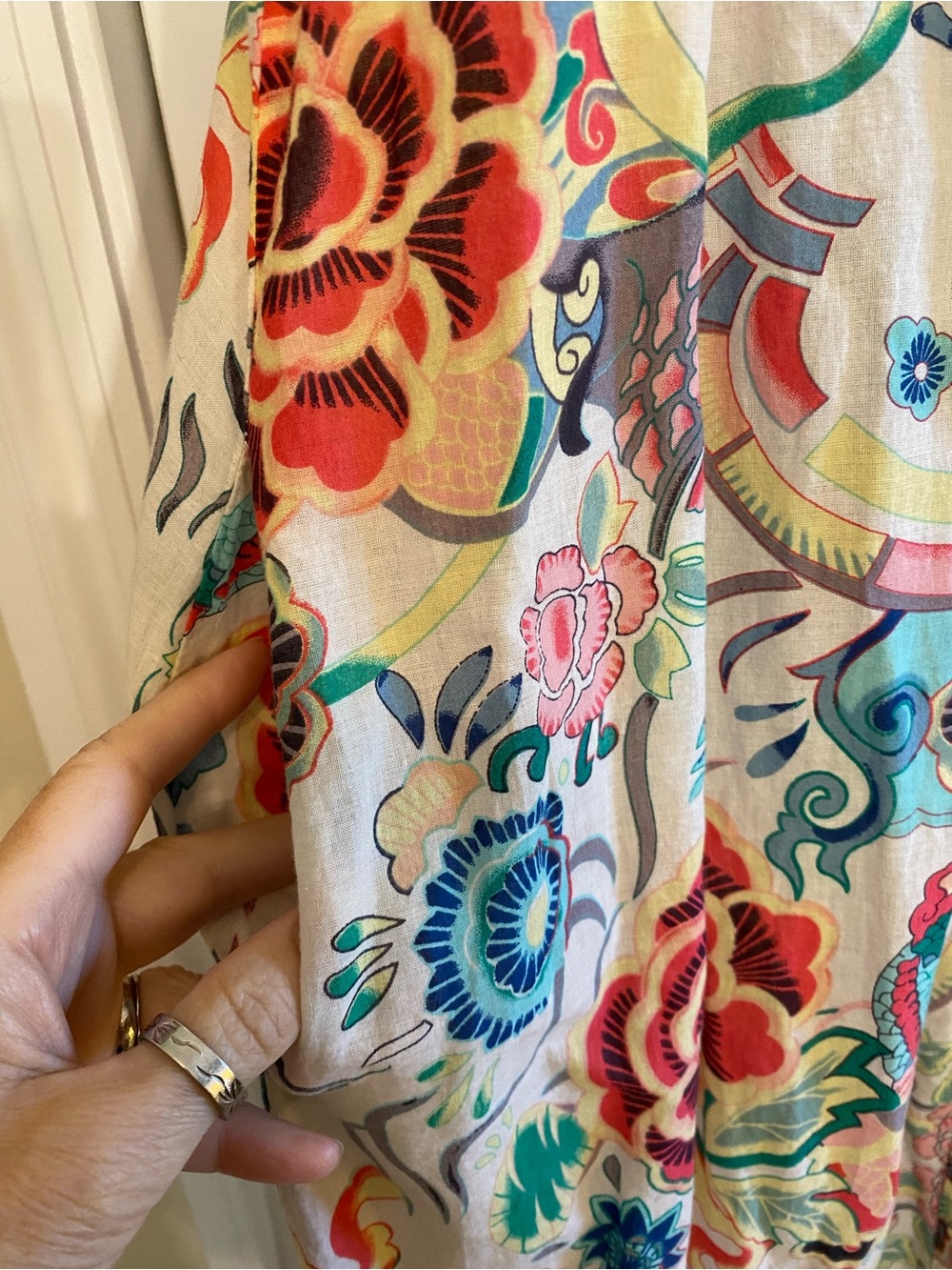 Johnny Was Cream Floral Maxi Dress with Red, Blue and Green Accents - Picture 3 of 6